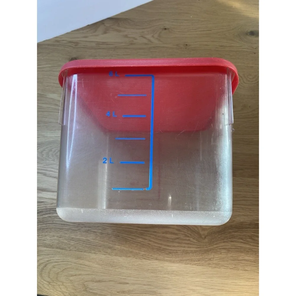 Rubbermaid Commercial Square Storage Container 6 Qt Clear Red Lid‎ Handles 6306